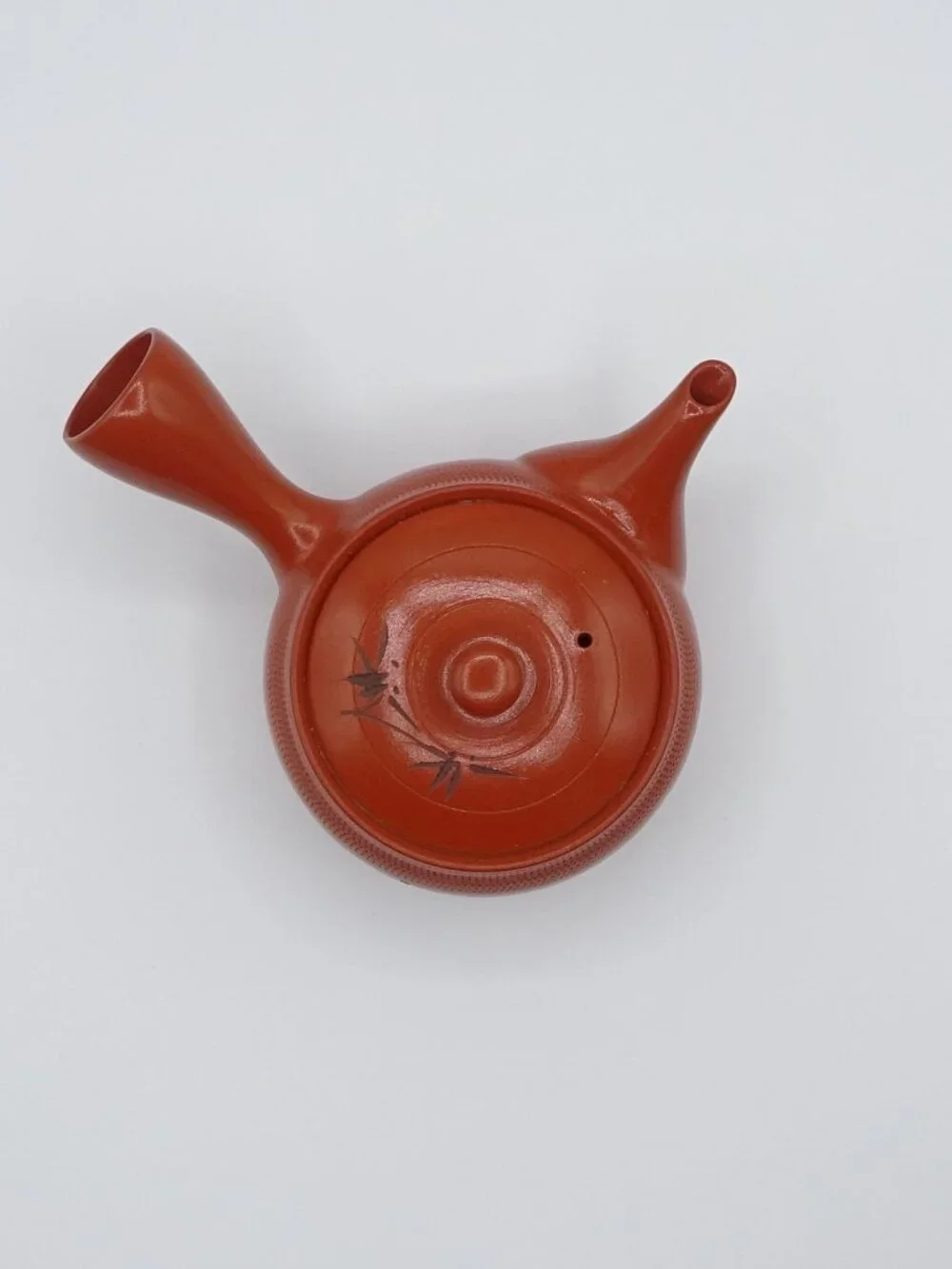 Japanese Tokoname Style Red Clay Kyusu Teapot Bamboo Motif Side Handle Tea Pot